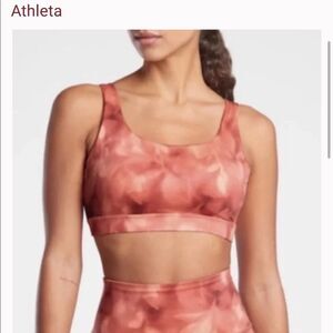 Athleta Exhale Printed Sports Bra 3X Coral Plus Criss Cross Back Athleisure New